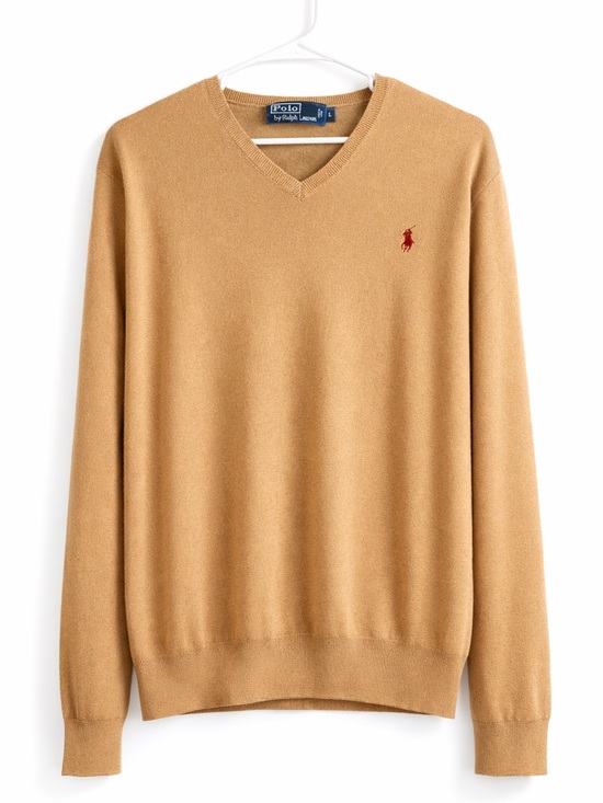 Polo Ralph Lauren Other - Polo by Ralph Lauren Camel V-Neck Sweater with Red Pony